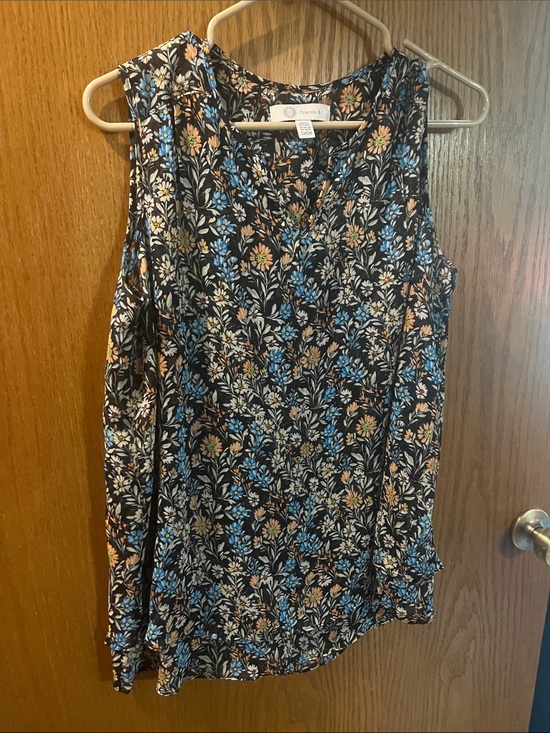 Cristina B. Tops - Christina B Navy Floral tank top with Blue and Peach Flowers